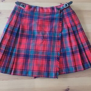 LAIRD-PORTCH OF SCOTLAND UNISEX SZ 12 KILT SKIRT RED PLAID 100% WOOL ADJUSTABLE